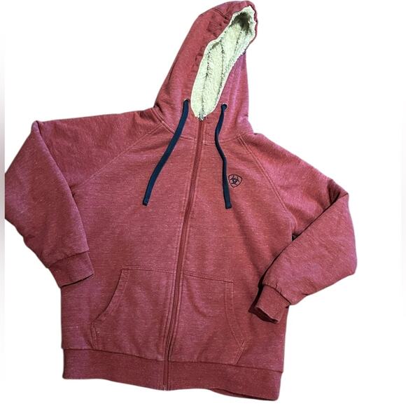 Ariat REAL Sherpa Full Zip Hoodie In a Womens Medium in Heathered Burgundy - Picture 1 of 11